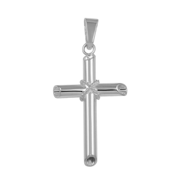 High Polished 925 Sterling Silver Small Rope Hollow Cross Pendant