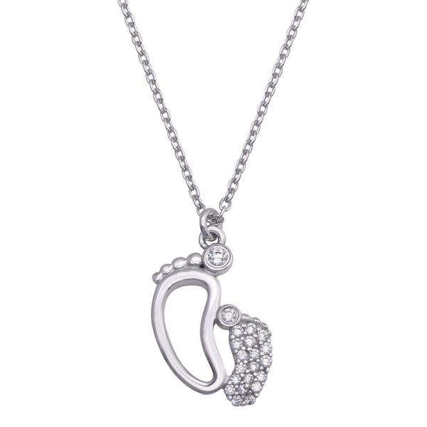 Rhodium Plated 925 Sterling Silver Open Foot Pendant Necklace with CZ