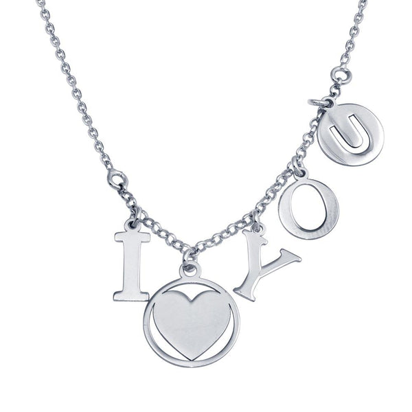 Rhodium Plated 925 Sterling Silver I Heart You Charm Necklace