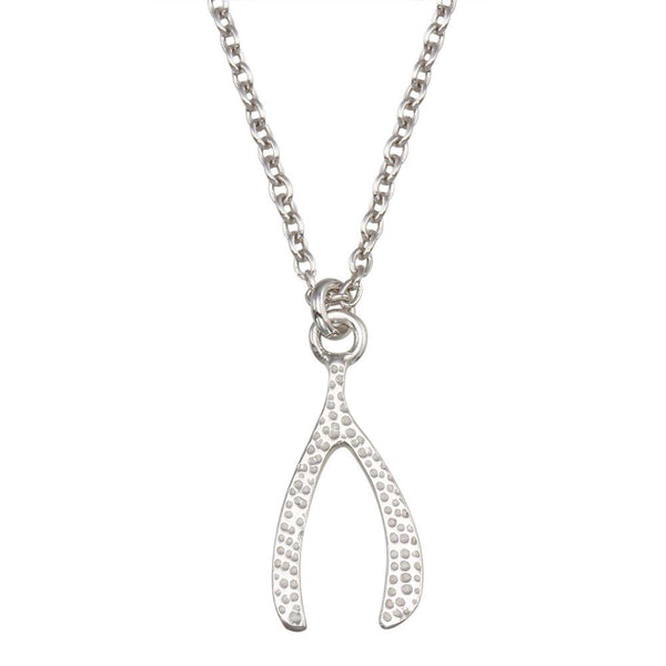Rhodium Plated 925 Sterling Silver Wishbone Pendant Necklace