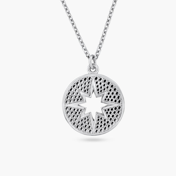 Rhodium Plated 925 Sterling Silver Star Cutout Disc Pendant Necklace