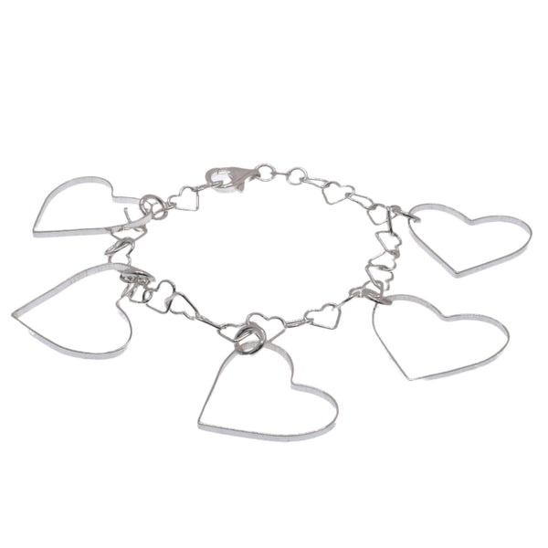 High Polish 925 Sterling Silver Multi Heart Link Bracelet