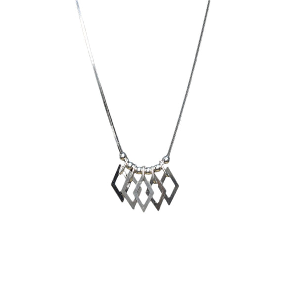High Polish 925 Sterling Silver Dainty Multi Diamond Shaped Dangle Necklace