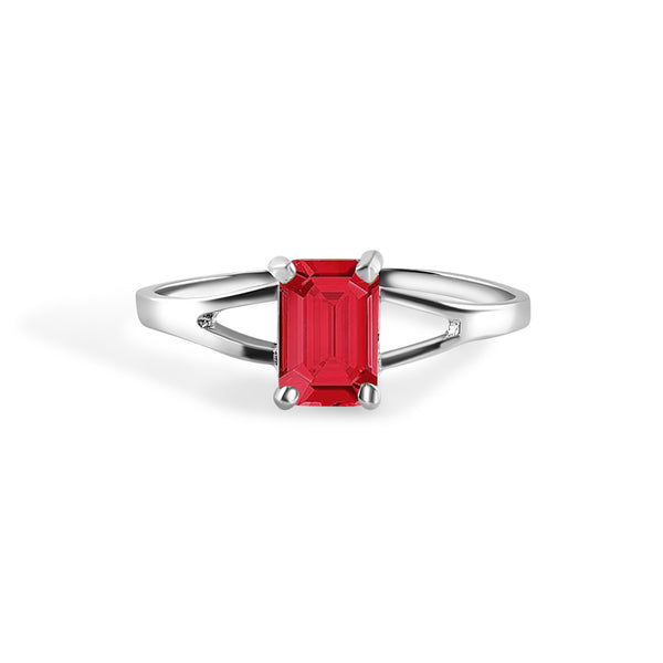 Rhodium Plated 925 Sterling Silver Emerald Cut Birthstone Ring