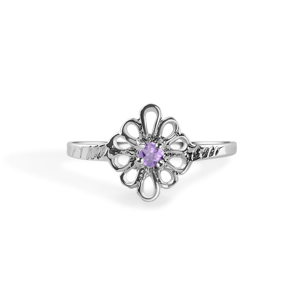 Rhodium Plated 925 Sterling Silverr Filigree Birthstone Ring
