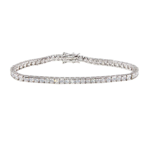 Silver 925 Rhodium Plated Clear Round CZ Tennis Bracelet