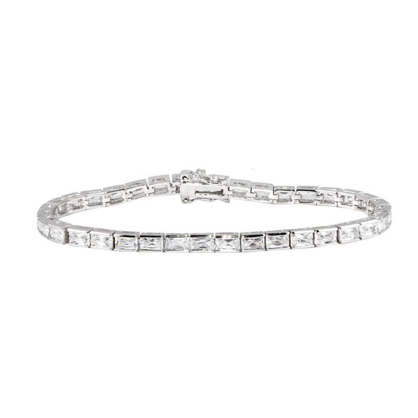 Silver 925 Rhodium Plated Clear Baguette CZ Tennis Bracelet