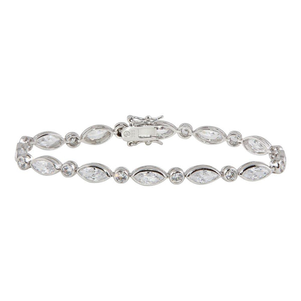 Silver 925 Rhodium Plated Clear Round and Marquise CZ Tennis Bracelet