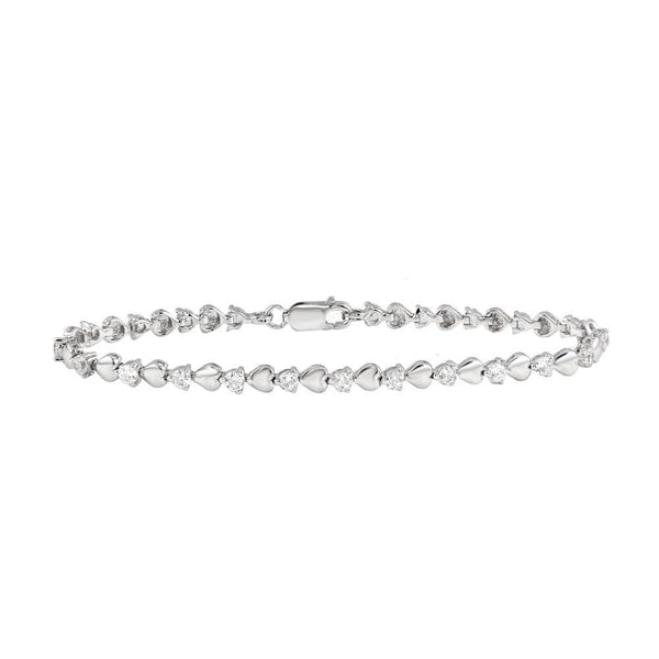 Silver 925 Rhodium Plated Heart Clear CZ Tennis Bracelet