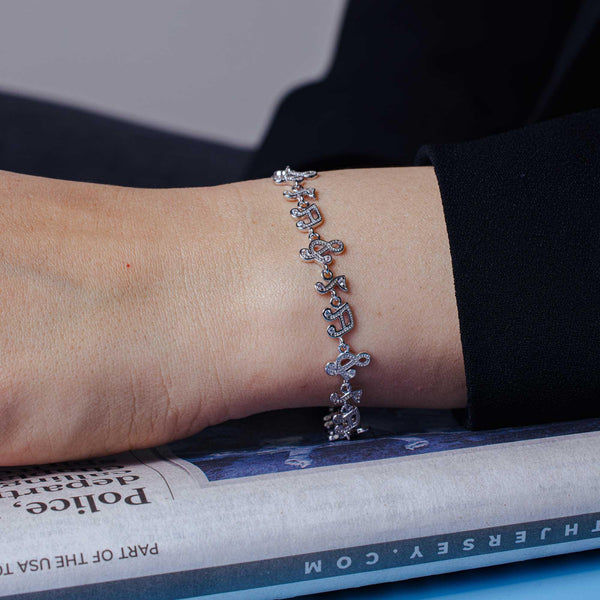Rhodium Plated 925 Sterling Silver 10mm Music Note Tennis CZ Bracelet
