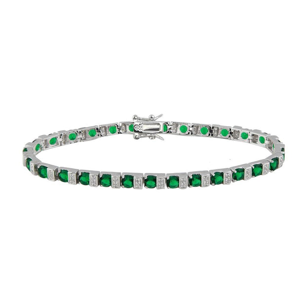 Silver 925 Rhodium Plated Green and Clear CZ Tennis Bracelet
