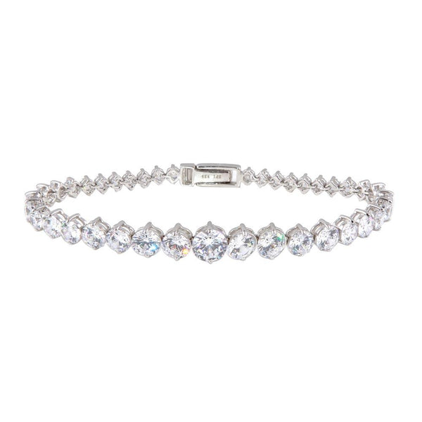 Silver 925 Rhodium Plated Graduated Clear CZ Tennis Bracelet