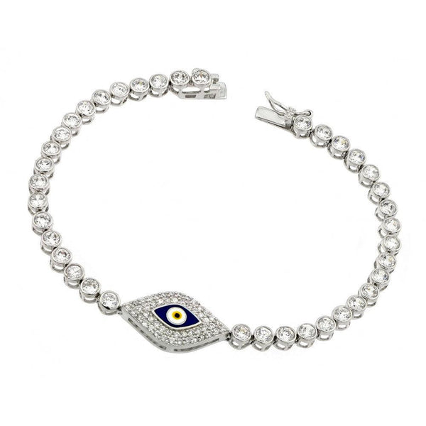 Silver 925 Rhodium Plated Evil Eye Clear CZ Tennis Bracelet