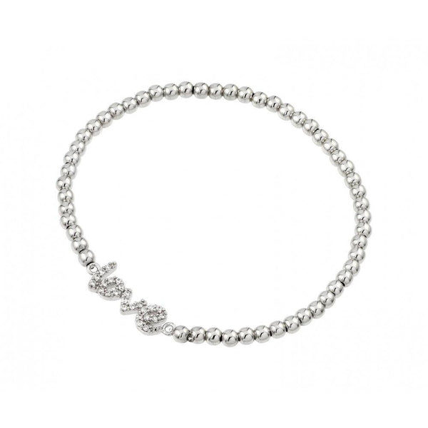 Silver 925 Rhodium Plated Love CZ Bead Bracelet