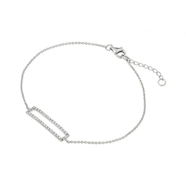 Silver 925 Rhodium Plated Open Rectangle CZ Bracelet