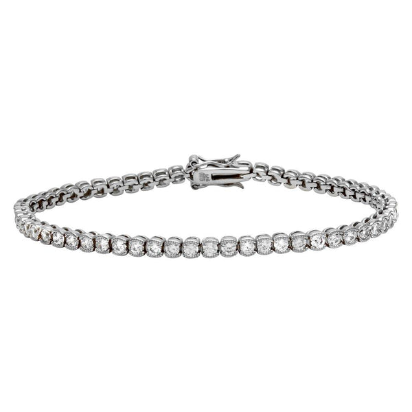Rhodium Plated 925 Sterling Silver 3.5mm Round CZ Tennis Bracelet