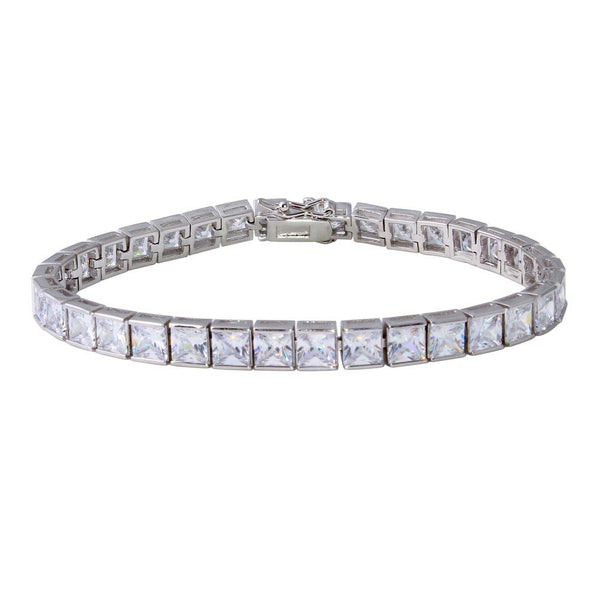 Rhodium Plated 925 Sterling Silver 6mm Square CZ Tennis Bracelet
