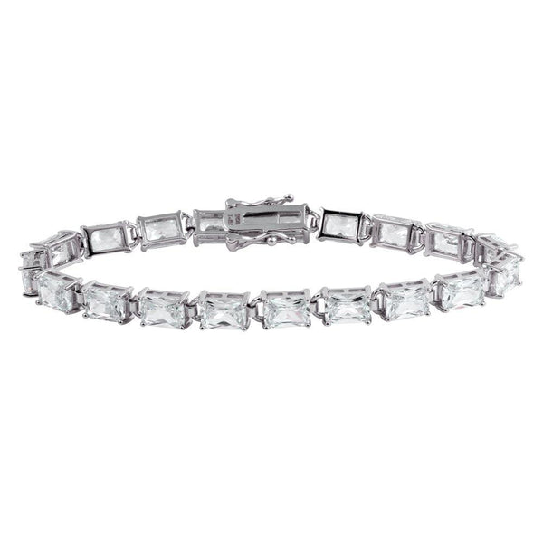 Rhodium Plated 925 Sterling Silver Rectangle CZ Tennis Bracelet