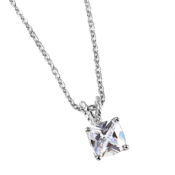 Silver 925 Rhodium Plated Solitaire CZ Rope Bail Necklace