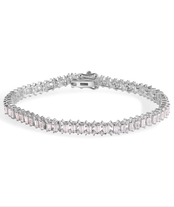 Rhodium Plated 925 Sterling Silver Baguette Stone Studded 4.8mm Tennis Bracelet