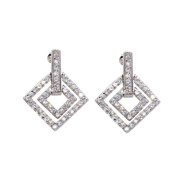 Silver 925 Rhodium Plated CZ Rectangular Stud Earrings