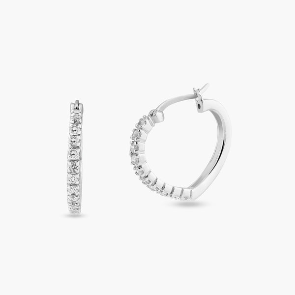 Silver 925 Rhodium Plated Half Eternity CZ Hoop Earrings