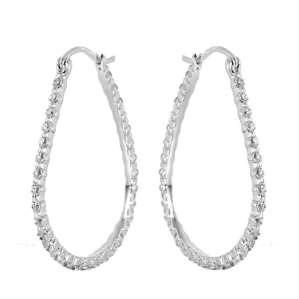 Silver 925 Rhodium Plated Open Drop Hoop Earrings