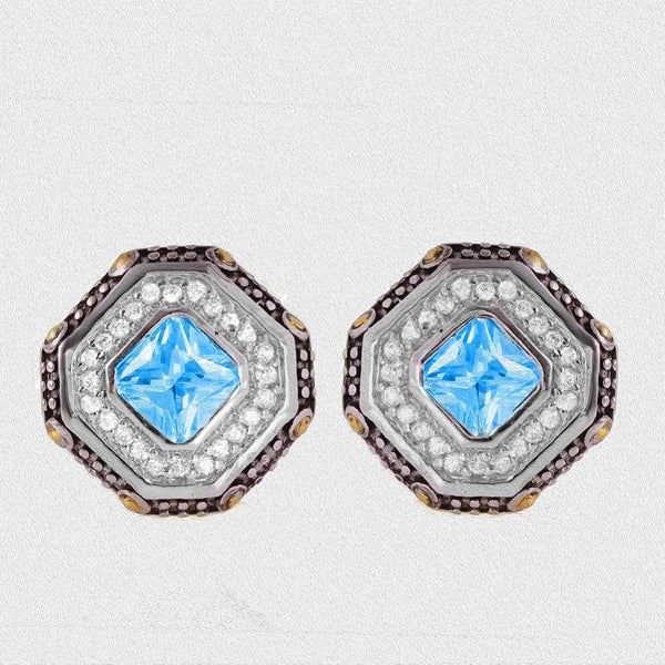Silver 925 Rhodium Plated Blue Cluster Earrings