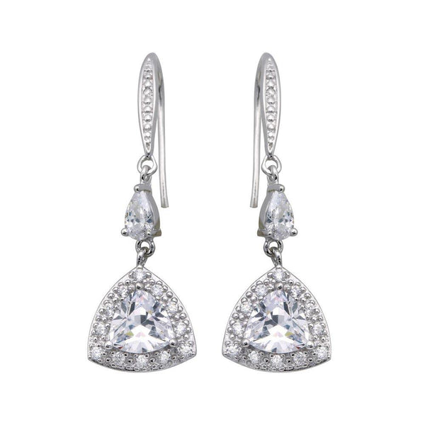 Silver 925 Rhodium Plated Oval Teardrop CZ Dangling Oval Hook Earrings