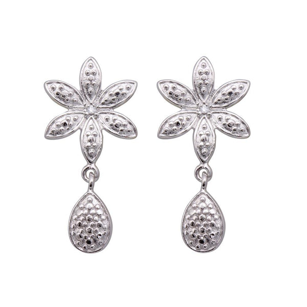 Silver 925 Rhodium Plated Round Oval Flower CZ Dangling Stud Earrings