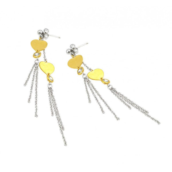 Silver 925 Gold Rhodium Plated Round Flat Heart CZ Multiple Strand Dangling Stud Earrings