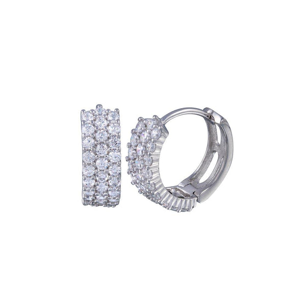 Silver 925 Rhodium Plated Clear CZ Three huggie hoop Earrings