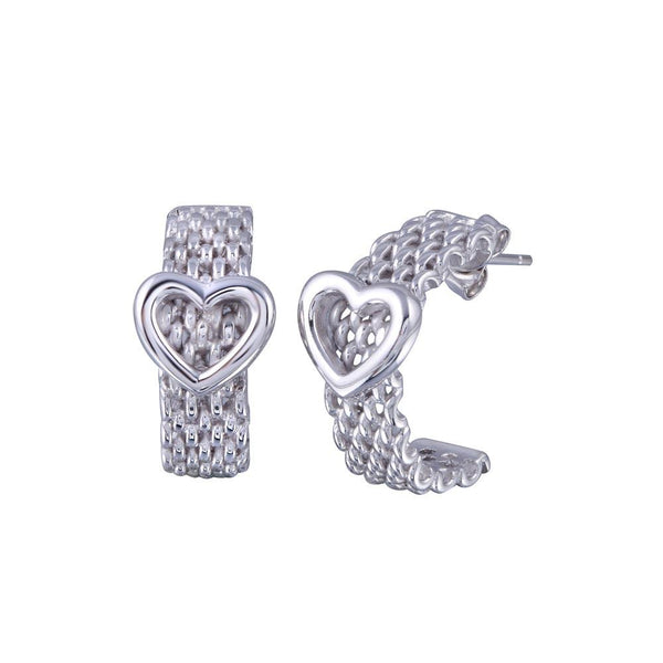 Silver 925 Rhodium Plated Rugged Heart Stud Earrings