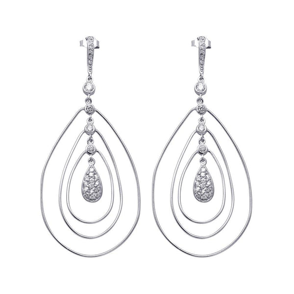Silver 925 Rhodium Plated Teardrop CZ Wire Dangling Chandelier Earrings