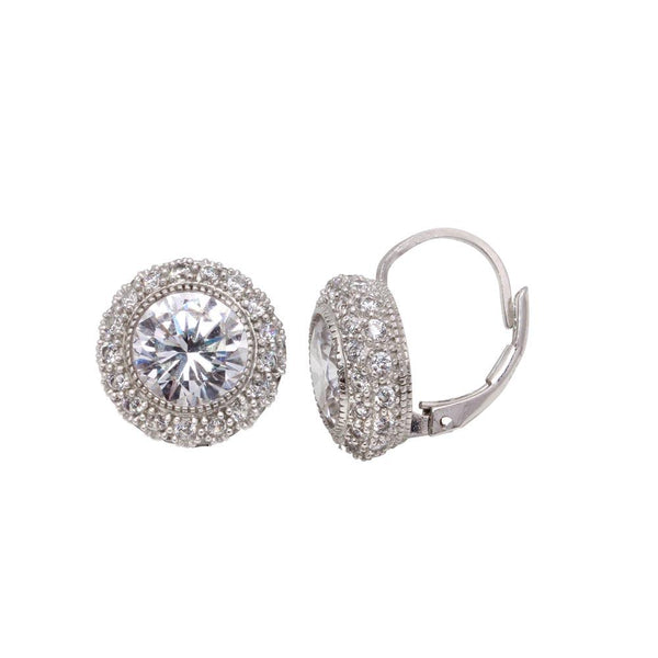 Silver 925 Rhodium Plated Round CZ Hook Earrings