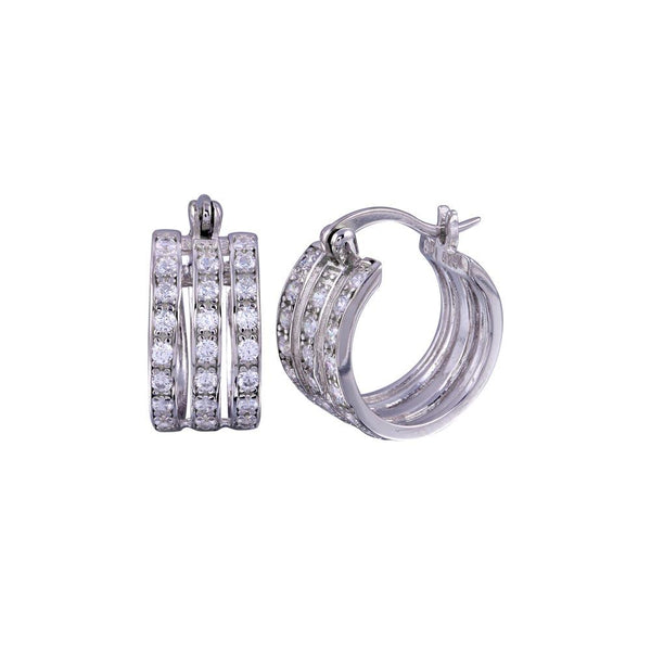 Rhodium Plated 925 Sterling Silver 3 Row huggie hoop Earrings