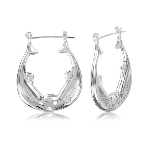 Silver 925 High Polished Double Fish Hoop Earrings