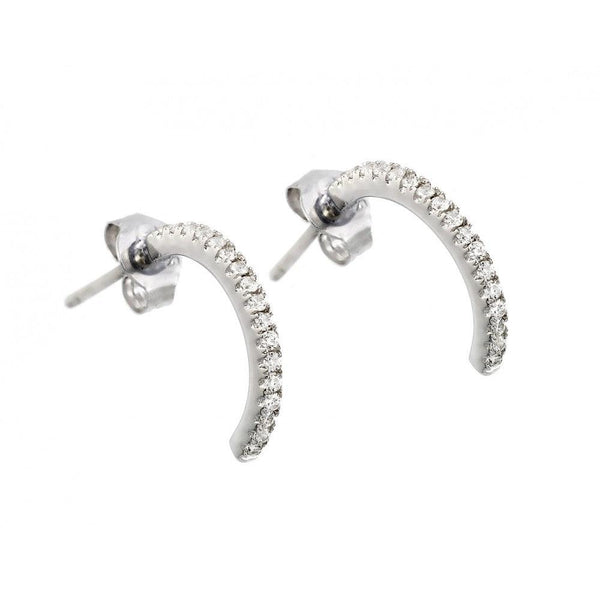 Silver 925 Rhodium Plated Crescent Clear CZ Dangling Stud Earrings