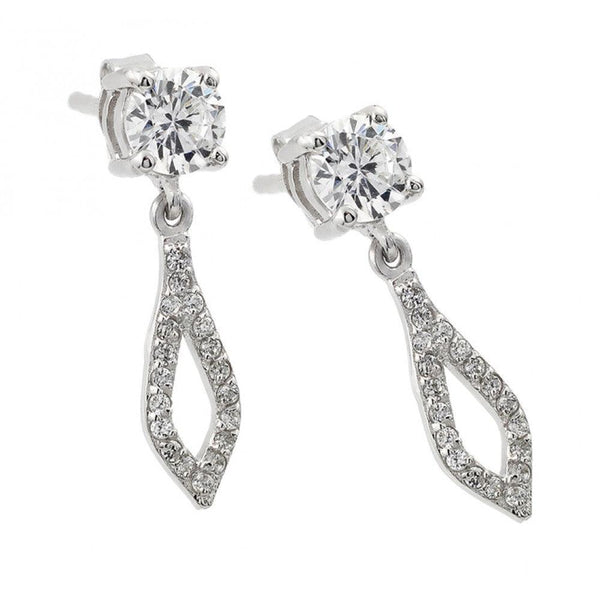 Silver 925 Rhodium Plated Square and Round Open Marquis Clear CZ Dangling Stud Earrings