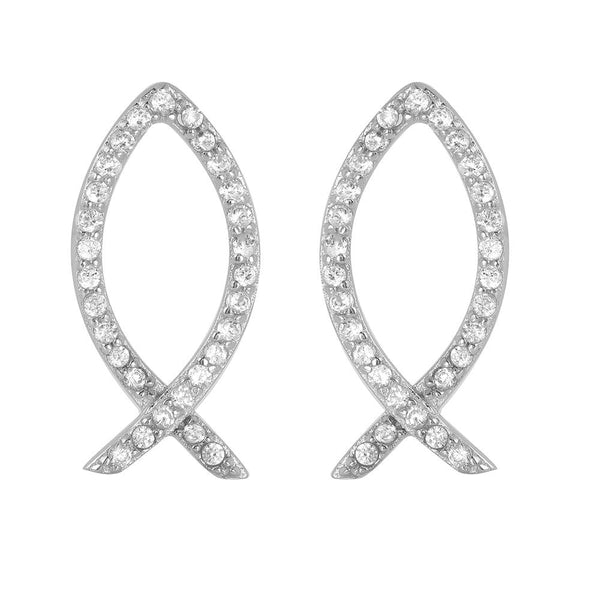 Sterling Silver 925 Rhodium Plated Open Fish Earrings