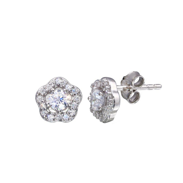 Rhodium Plated 925 Sterling Silver Flower CZ Earring
