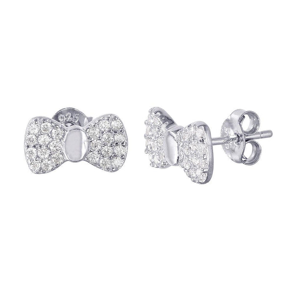 Silver 925 Rhodium Plated CZ Bow Earrings