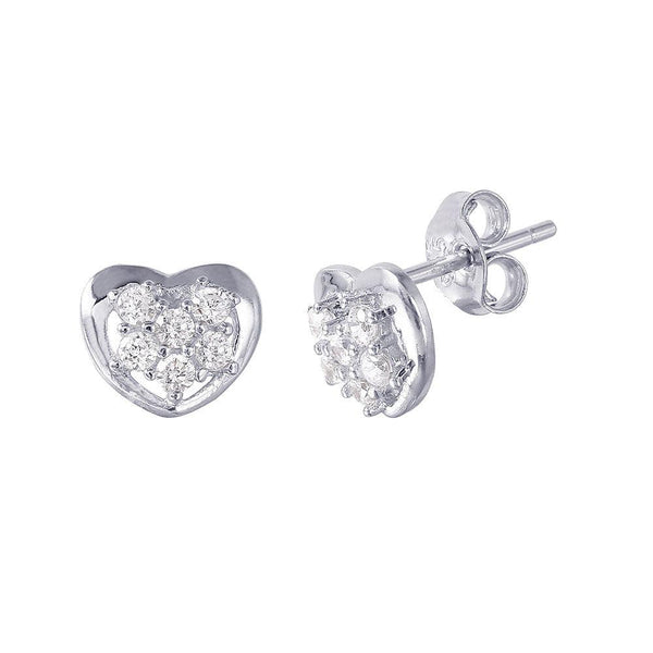 Silver 925 Rhodium Plated Heart CZ Earrings