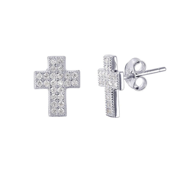 Silver 925 Rhodium Plated Cross CZ Earrings