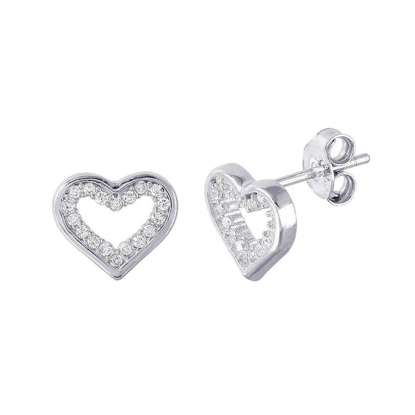 Silver 925 Rhodium Plated Open Heart CZ Earrings