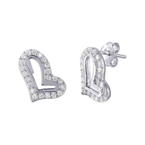 Silver 925 Open Side Way Heart CZ Earrings
