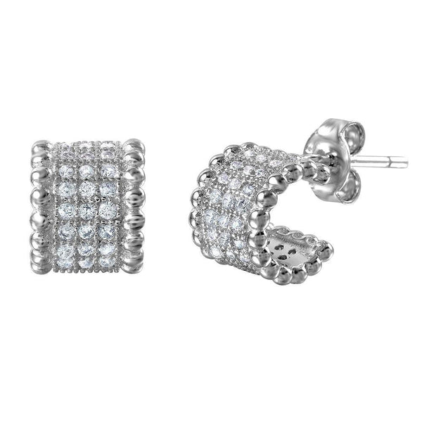 Silver 925 Rhodium Plated Semi Hoop Earrings with Cubic Zirconia Stones