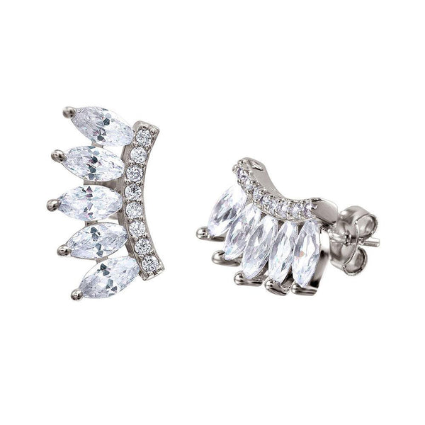 Silver 925 Rhodium Plated Marquise CZ Stones Earrings