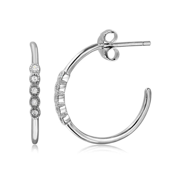 Silver 925 Rhodium Plated Loop Earrings with Round CZ