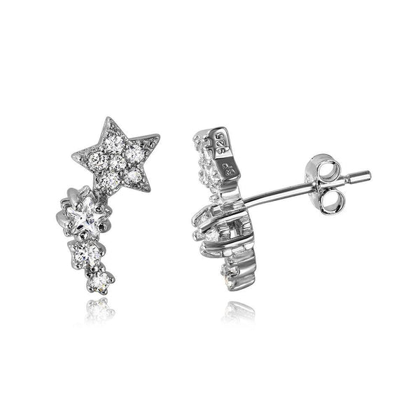 Silver 925 Rhodium Plated Climbing Star CZ Stud Earrings